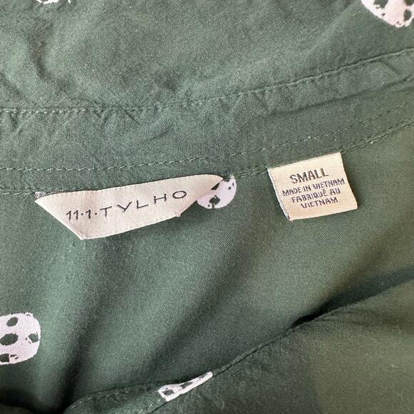 11.1 Tylho Anthropology Green Ladybug Button Blouse Long Sleeve WMN S Collared - Picture 6 of 8